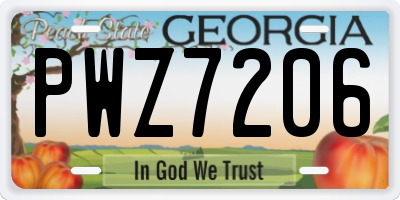 GA license plate PWZ7206