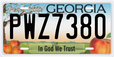 GA license plate PWZ7380