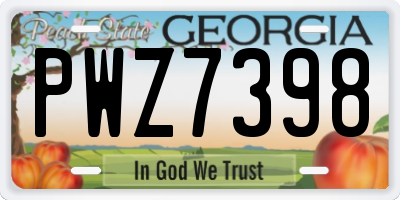 GA license plate PWZ7398