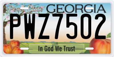 GA license plate PWZ7502