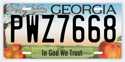 GA license plate PWZ7668