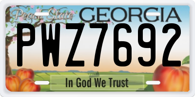 GA license plate PWZ7692