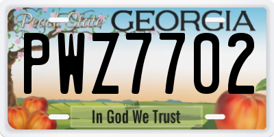 GA license plate PWZ7702