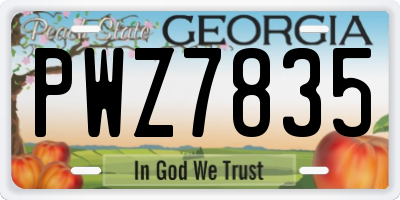 GA license plate PWZ7835