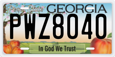 GA license plate PWZ8040