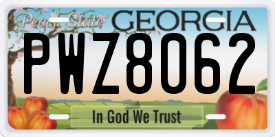 GA license plate PWZ8062