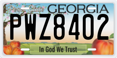 GA license plate PWZ8402