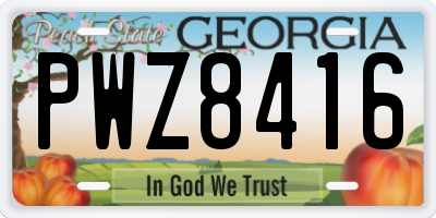 GA license plate PWZ8416