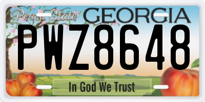 GA license plate PWZ8648