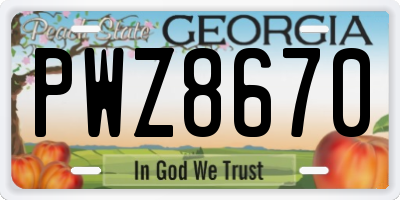 GA license plate PWZ8670