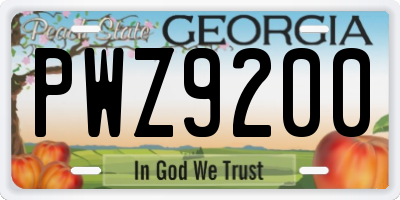 GA license plate PWZ9200