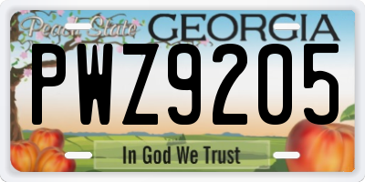 GA license plate PWZ9205