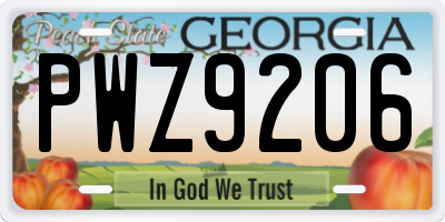 GA license plate PWZ9206