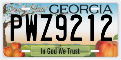 GA license plate PWZ9212