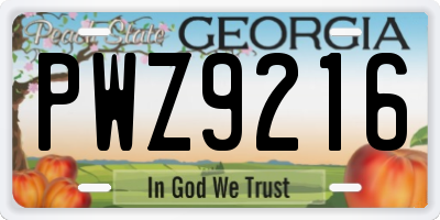 GA license plate PWZ9216