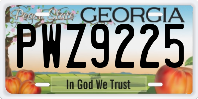 GA license plate PWZ9225