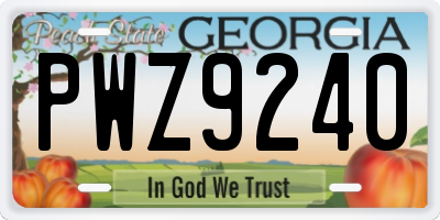 GA license plate PWZ9240