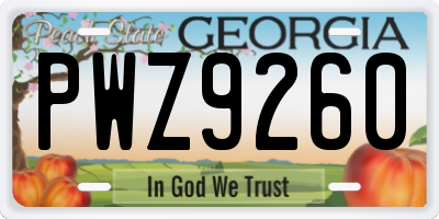 GA license plate PWZ9260