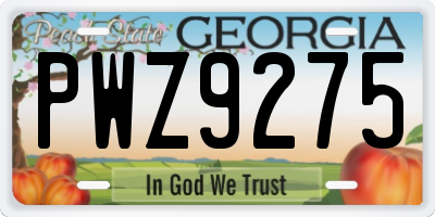 GA license plate PWZ9275