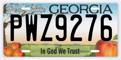 GA license plate PWZ9276