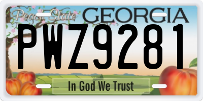 GA license plate PWZ9281