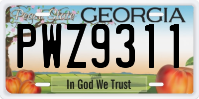 GA license plate PWZ9311