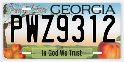 GA license plate PWZ9312