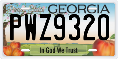GA license plate PWZ9320
