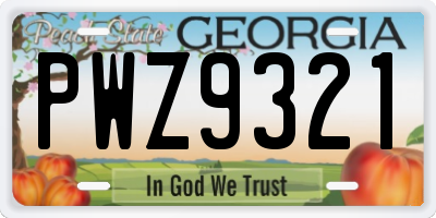 GA license plate PWZ9321