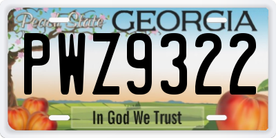 GA license plate PWZ9322