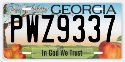 GA license plate PWZ9337