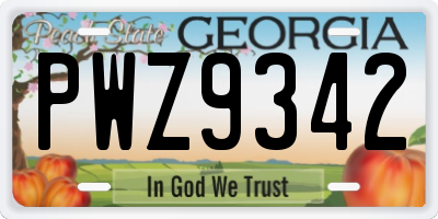 GA license plate PWZ9342