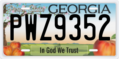 GA license plate PWZ9352