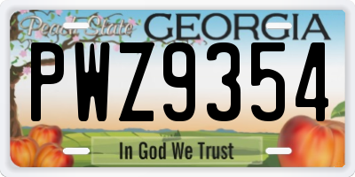 GA license plate PWZ9354