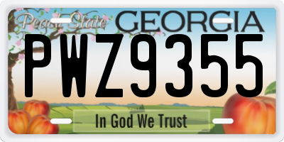 GA license plate PWZ9355