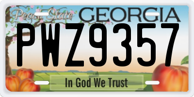 GA license plate PWZ9357
