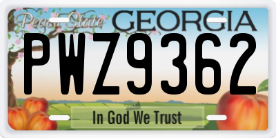 GA license plate PWZ9362