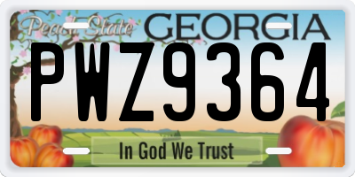 GA license plate PWZ9364