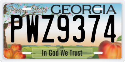 GA license plate PWZ9374