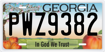 GA license plate PWZ9382