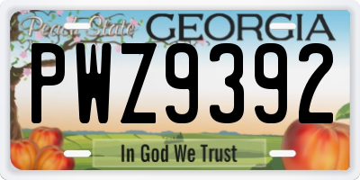 GA license plate PWZ9392