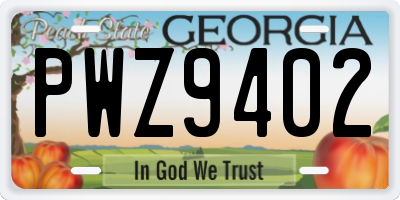 GA license plate PWZ9402