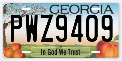 GA license plate PWZ9409
