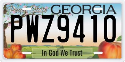 GA license plate PWZ9410