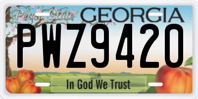 GA license plate PWZ9420