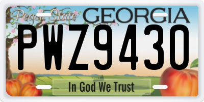 GA license plate PWZ9430