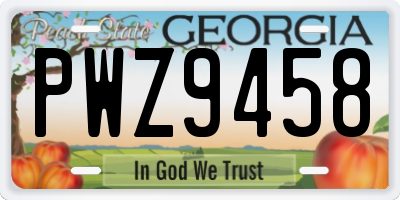 GA license plate PWZ9458