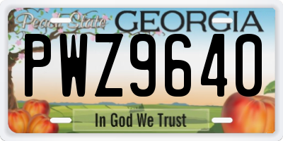 GA license plate PWZ9640