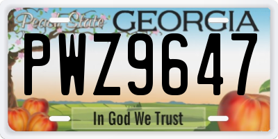 GA license plate PWZ9647