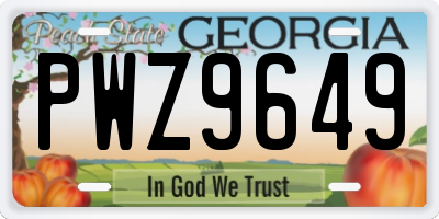 GA license plate PWZ9649